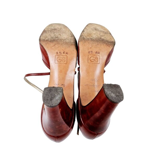 Geoffrey Beene Womens Burgundy Leather Heels Strappy Design Size 6.5 AA Italy - Picture 9 of 10